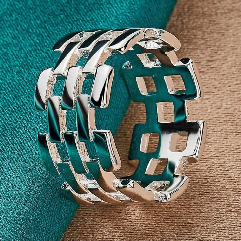 Silver and Teal Geometric Ring